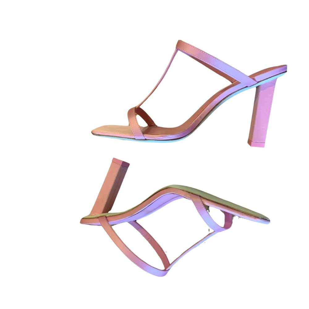 Cult Gaia Piper Mule in Rose. Satin upper with leather sole. 4 in heel. Size 8.